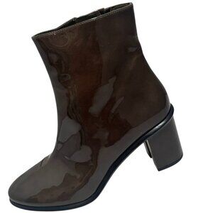 TORY BURCH Brooke Patent Leather Stamped Heel Ankle Boot 10.5, Dark Moss- NEW